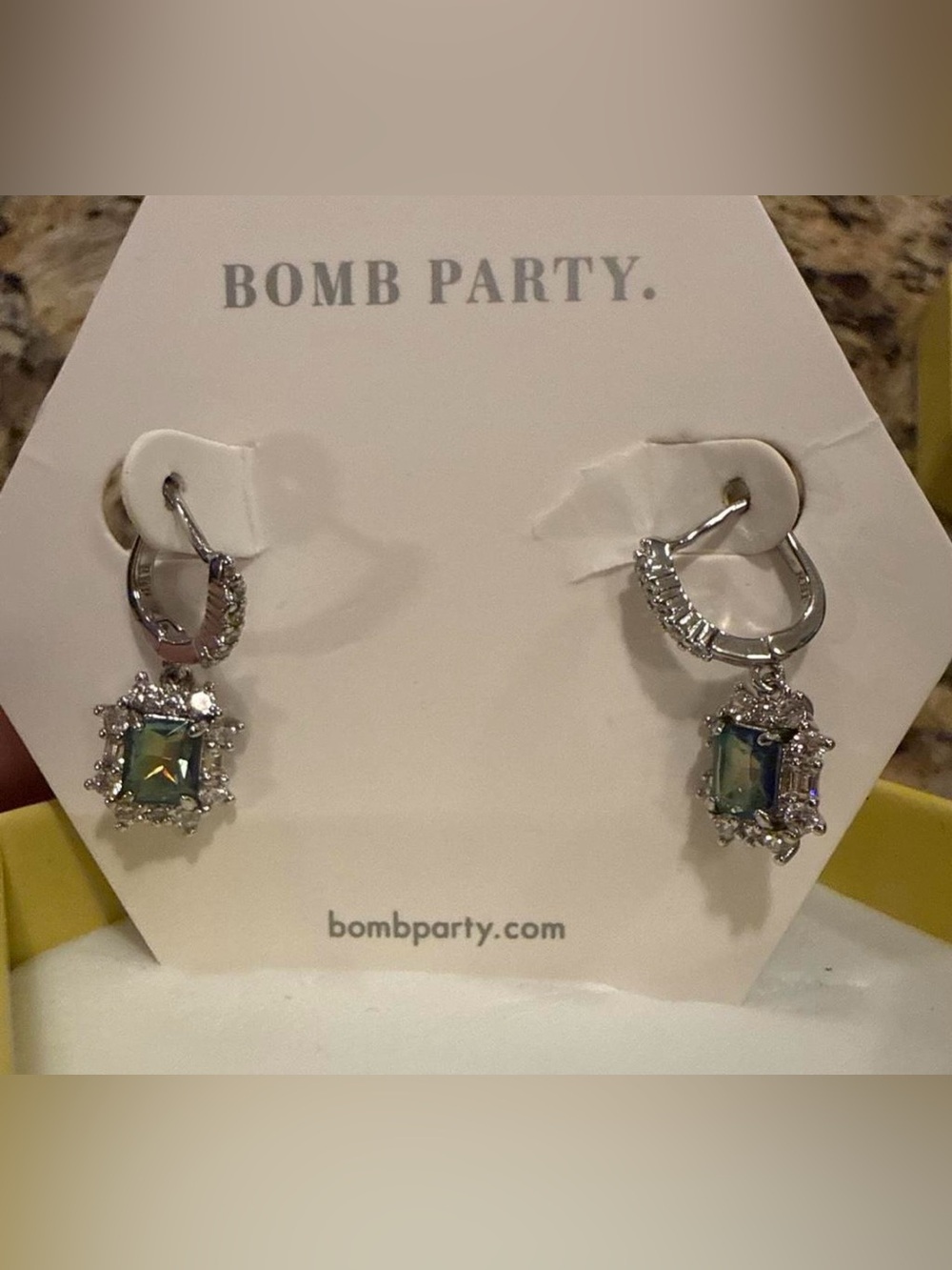 Bomb Party “Happy Mindset” Purple Rainbow Topaz Drop Huggie Earrings